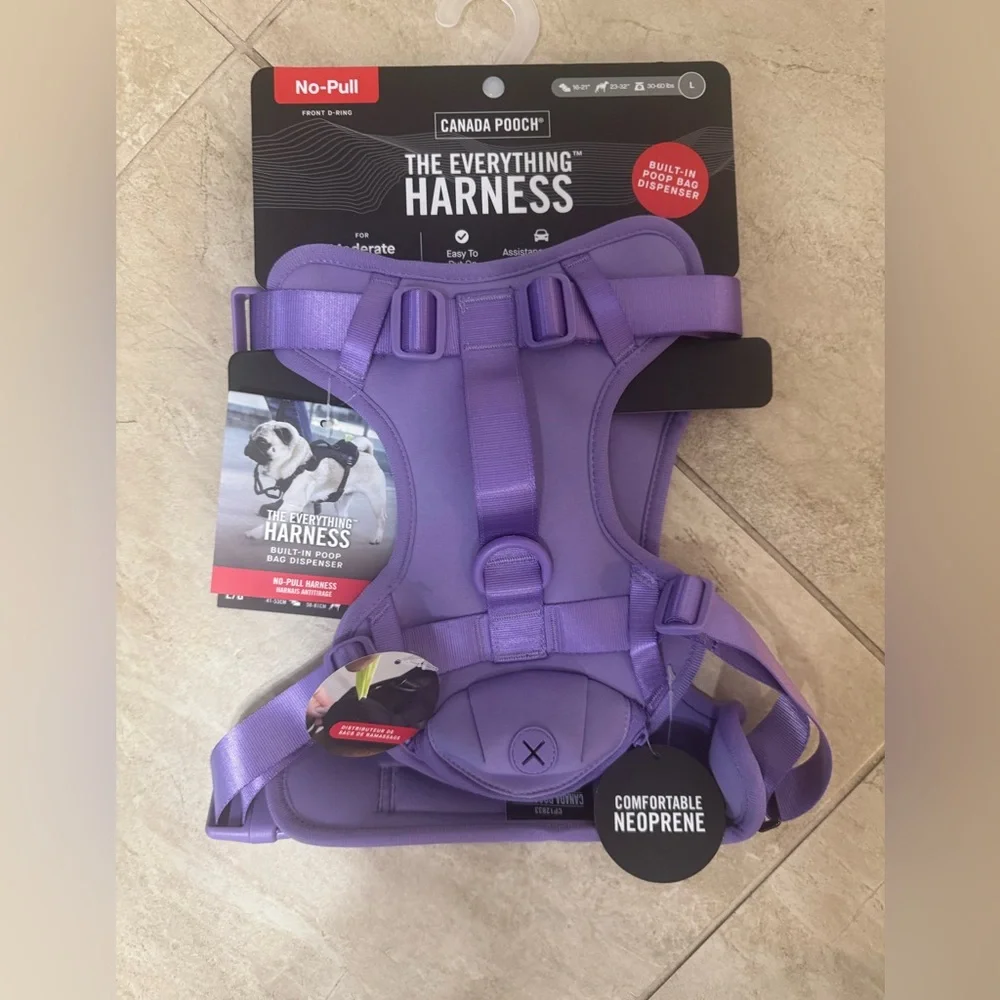 Canada Pooch Everything No Pull Dog Harness with Poop Bag Dispenser, Lavender